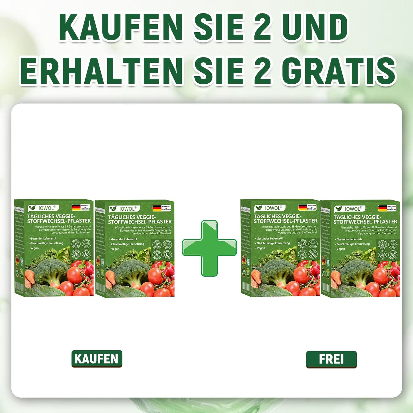 🥦Offizieller Store | IOWOL® Daily Vegetable Metabolic Patch unterstützt Entgiftung, Verdauung und metabolischen Reset mit organischen Gemüseextrakten und Phytonährstoffen aus 39 Gemüsen und grünen Pflanzen, für mehr Energie und Wohlbefinden.