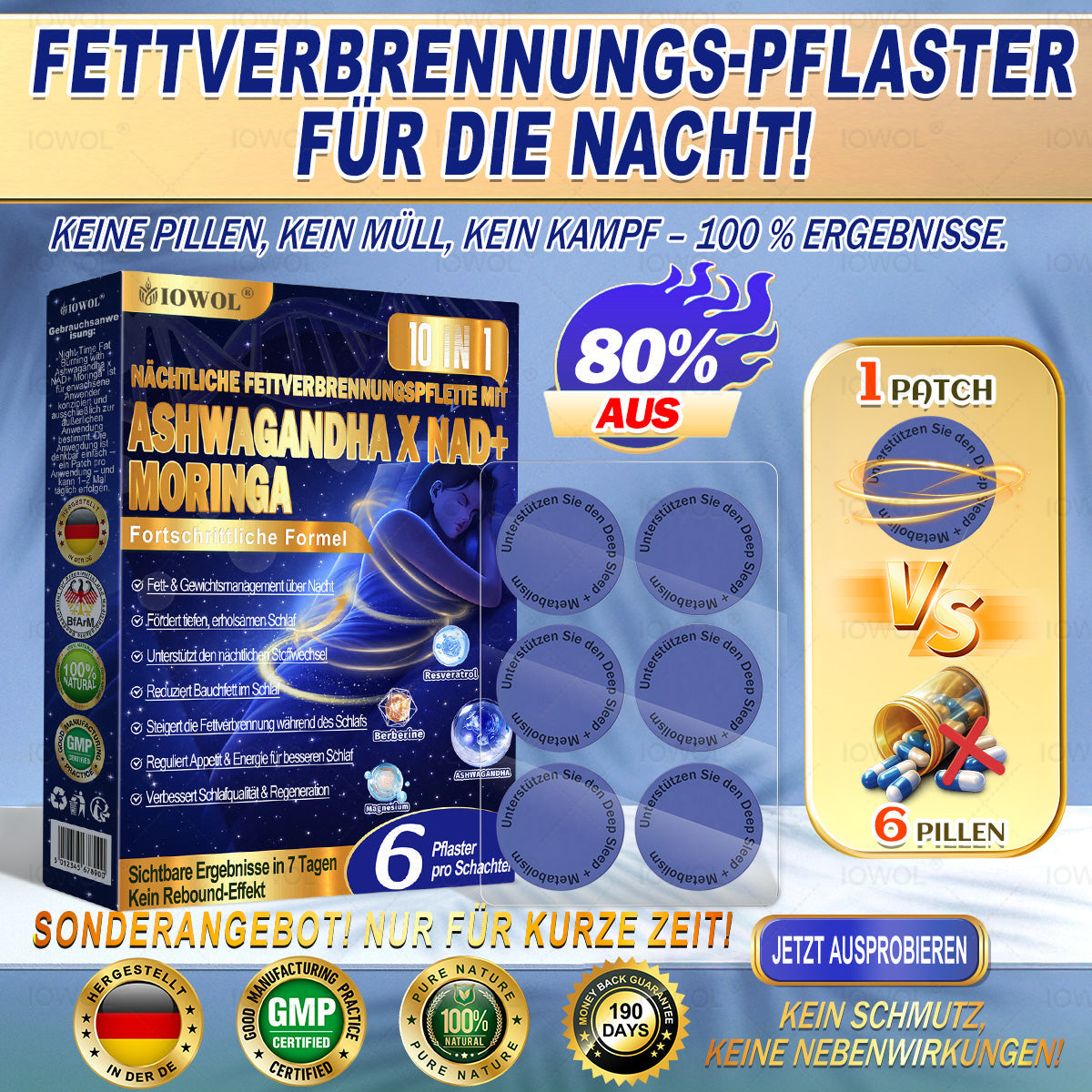IOWOL® Schlafpflaster für die Nacht! Sanft entspannen, besser abschalten & erholter aufwachen.