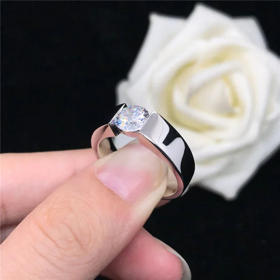 14K White Gold Certified 1CT Moissanite Diamond Men's Engagement Ring D Color Test Positive With Certificate